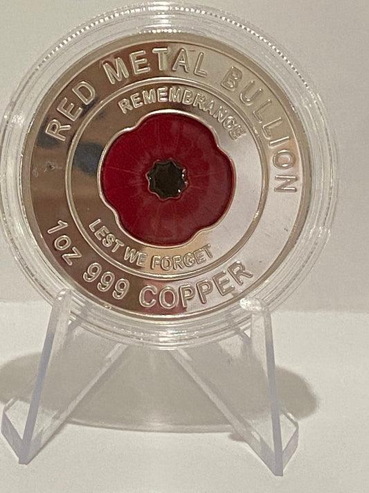 1oz Silver Plated 999 Copper Bullion Coin "Red Poppy Remembrance"