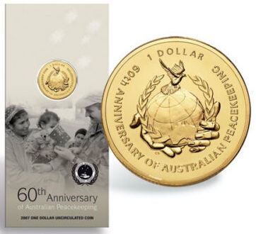 2007 $1 60th Anniversary of Australian Peacekeeping Uncirculated One Dollar Carded Coin