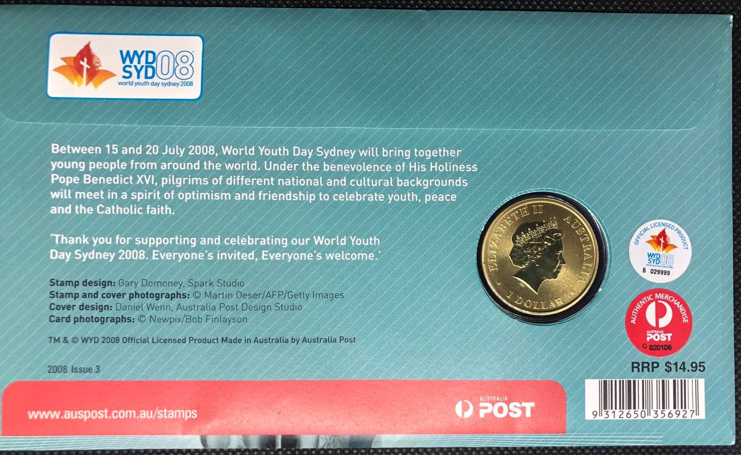 2008 $1 World Youth Day Sydney PNC Perth Mint PNC