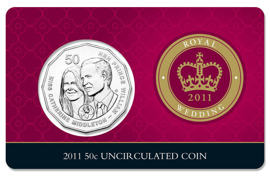 2011 50c Royal Wedding Carded Coin HRH Price William & Miss Catherine Middleton