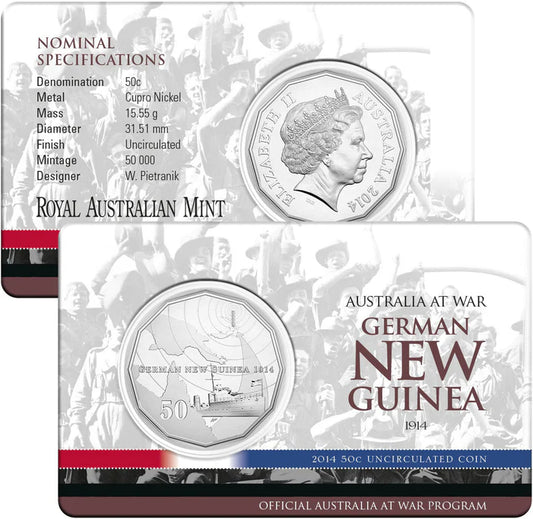 2014 Australia at War - "German New Guinea" 50 cent Uncirculated carded RAM