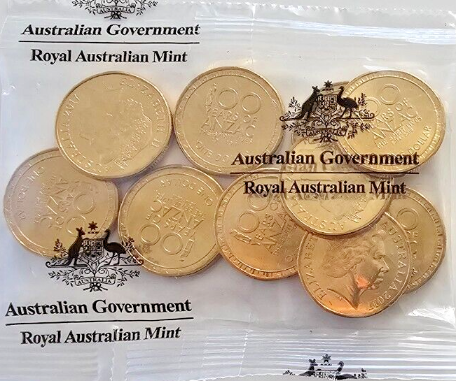 2017 100 YEARS OF ANZAC $1 RAM BAG 10 UNCIRCULATED COINS