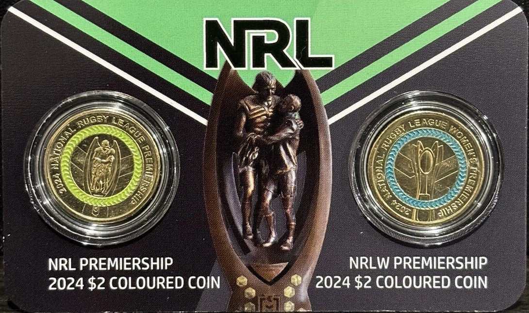 2024 NRL & NRLW Uncirculated $2 coins on custom card