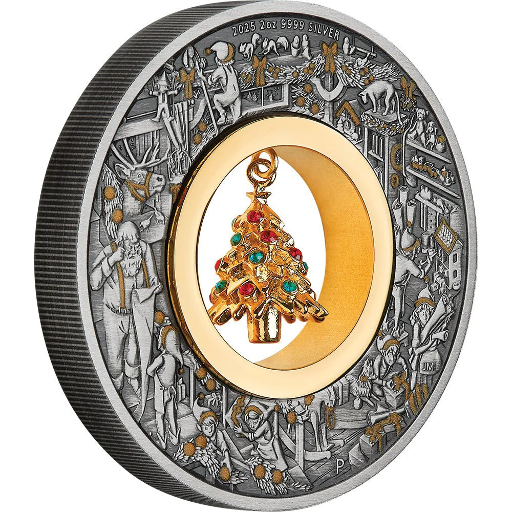 2025 Santa's Workshop 2oz Silver Antiqued Coloured Coin - PERTH MINT
