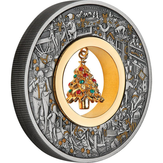 2025 Santa's Workshop 2oz Silver Antiqued Coloured Coin - PERTH MINT
