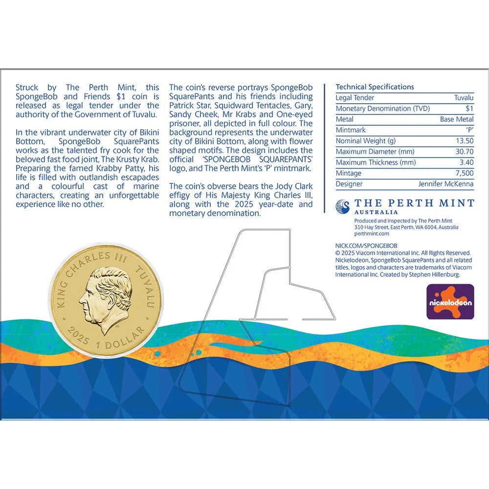 2025 Spongebob Squarepants & Friends coloured coin on card - NEW RELEASE Perth Mint