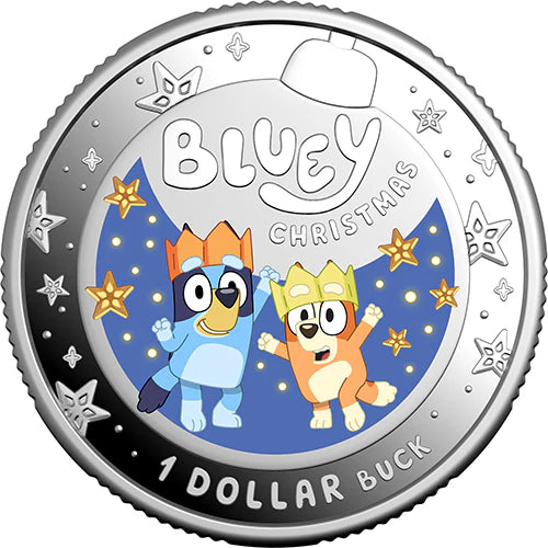2025 $1 coloured Fine Silver Proof Coin - BLUEY CHRISTMAS