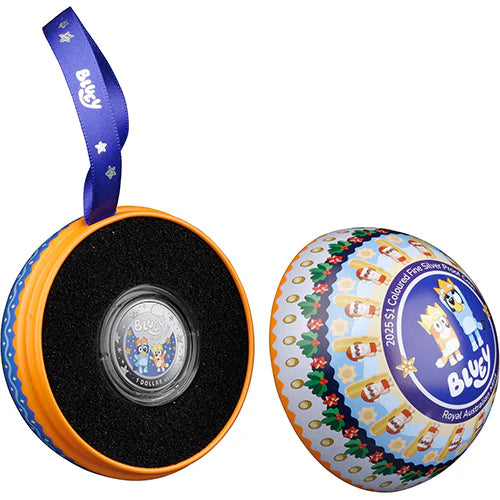 2025 $1 coloured Fine Silver Proof Coin - BLUEY CHRISTMAS