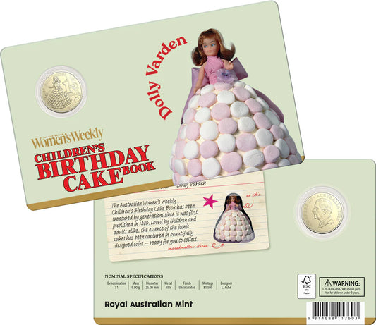 Australian womens weekly  Birthday Cake Dolly Varden 2025 1 dollar Uncirculated Coin in Card