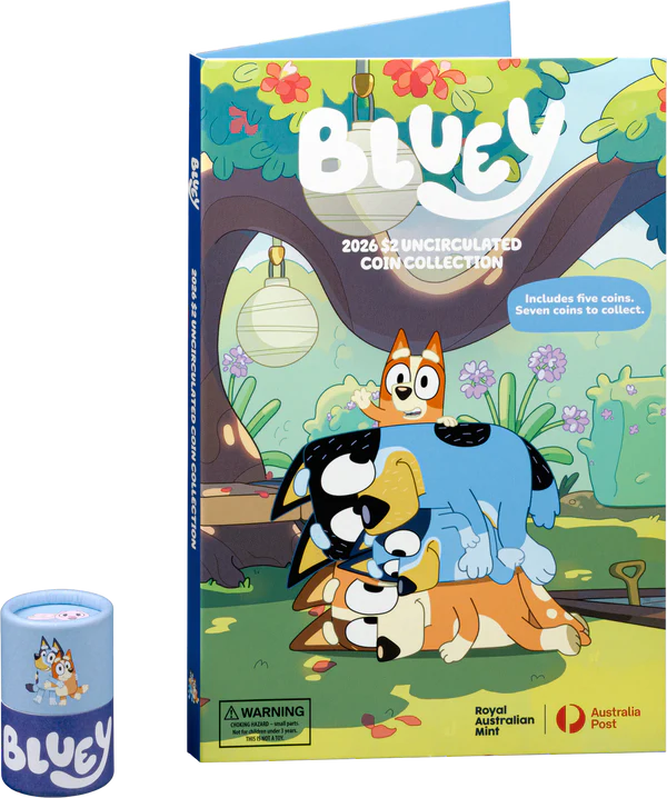 BUNDLE & SAVE - 2026 BLUEY 5 COIN FOLDER SET PLUS 2 UNC TILL COINS