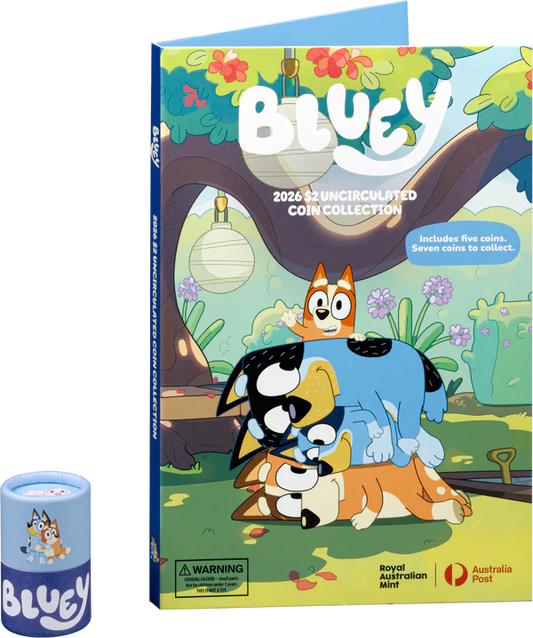 BUNDLE & SAVE - 2026 BLUEY 5 COIN FOLDER SET PLUS 2 UNC TILL COINS