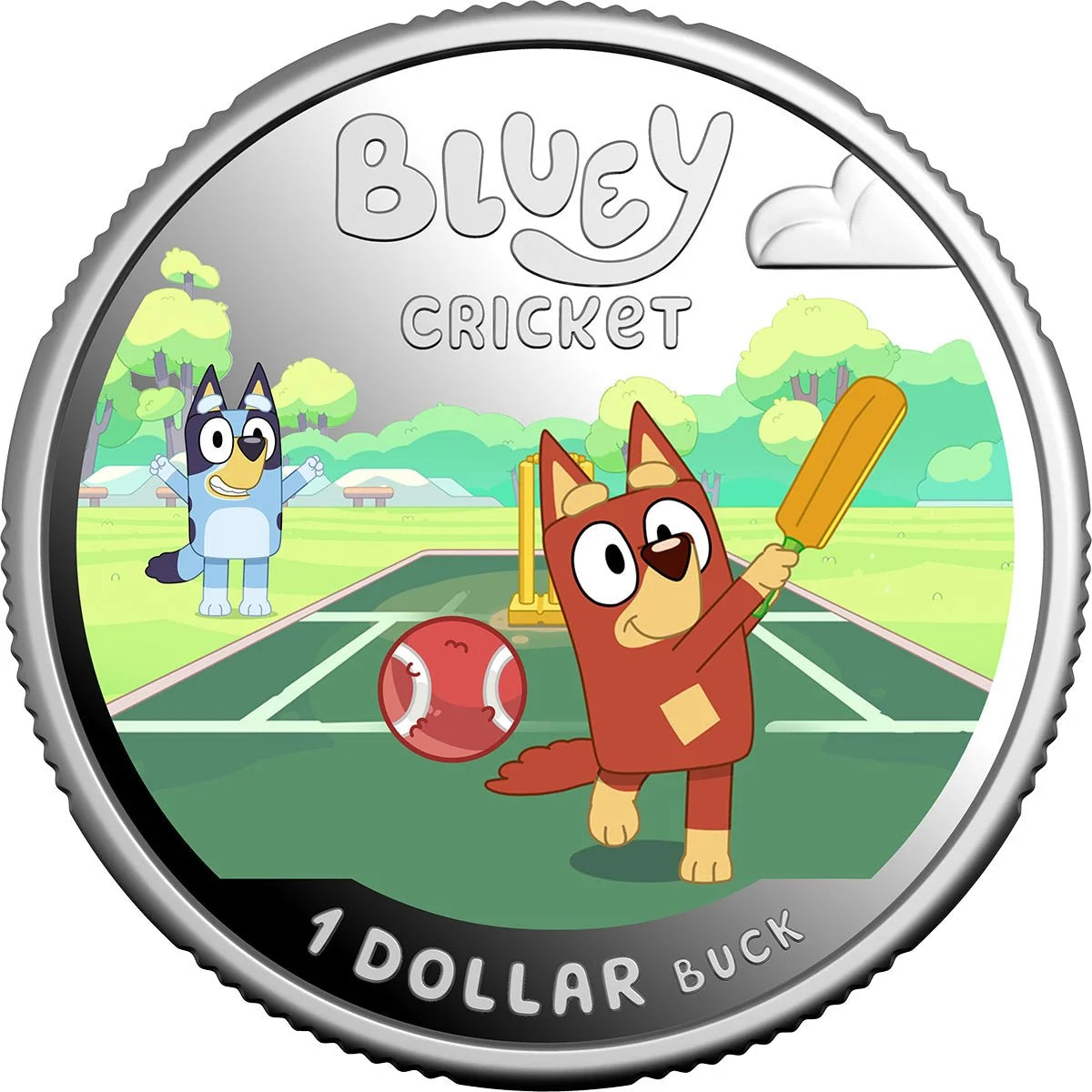 NEW RELEASE - 2027 $1 Bluey Cricket Coloured Silver Proof Coin