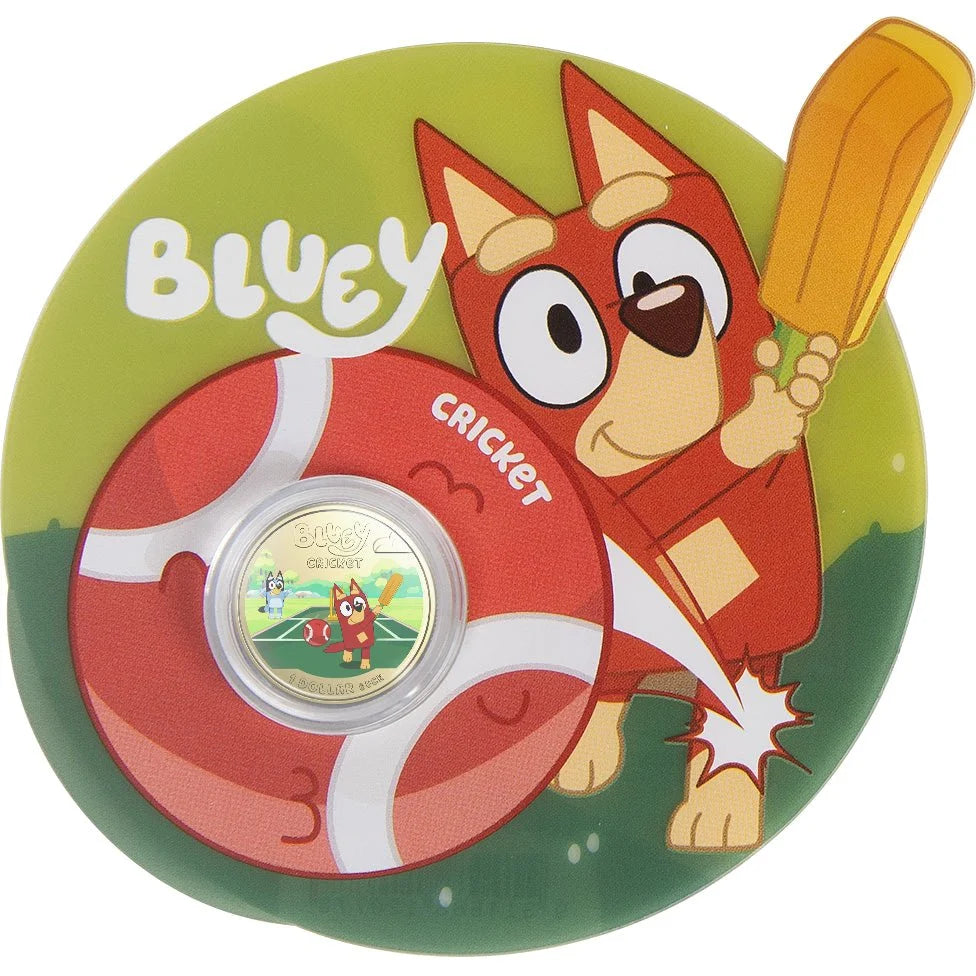 NEW RELEASE - 2027 $1 Bluey Cricket Coloured Uncirculated Coin
