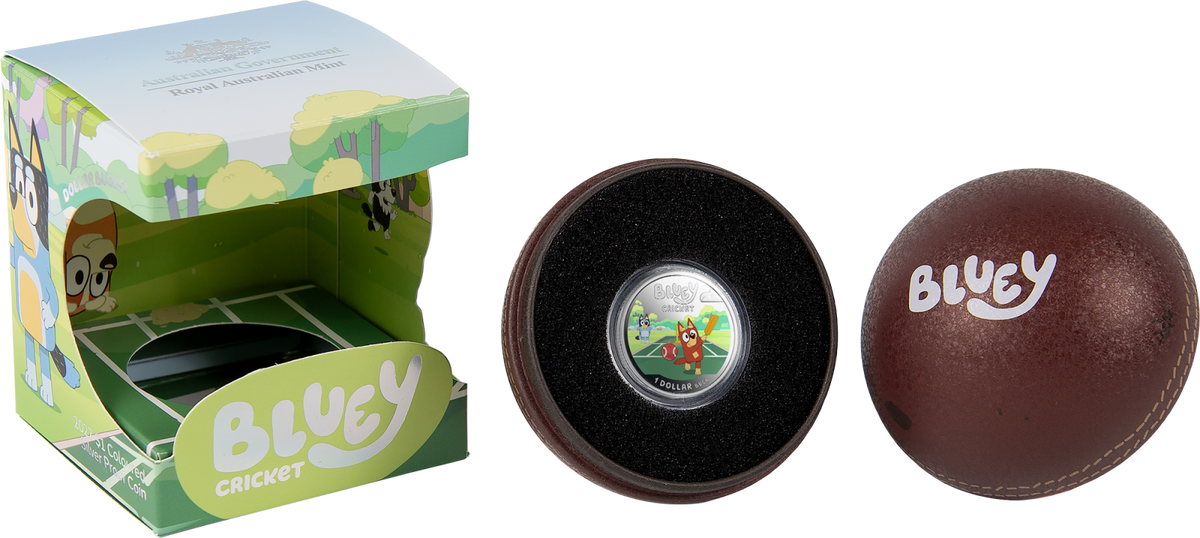 NEW RELEASE - 2027 $1 Bluey Cricket Coloured Silver Proof Coin