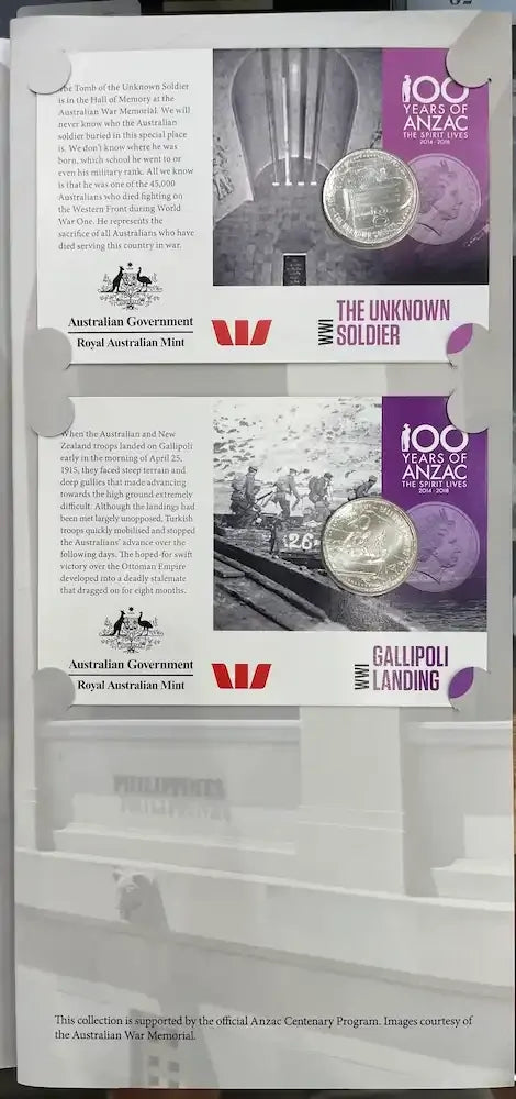 2015 14 Coin Set ANZACs Remembered Complete in Folder
