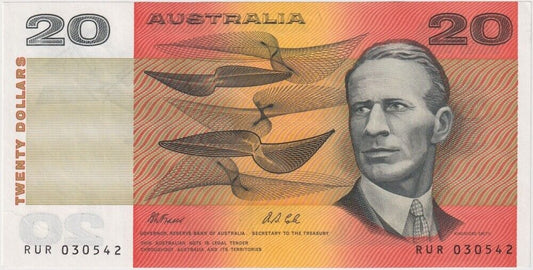 1985 $20 AUSTRALIA PAPER BANKNOTE - JOHNSTON/FRASER - CIRC