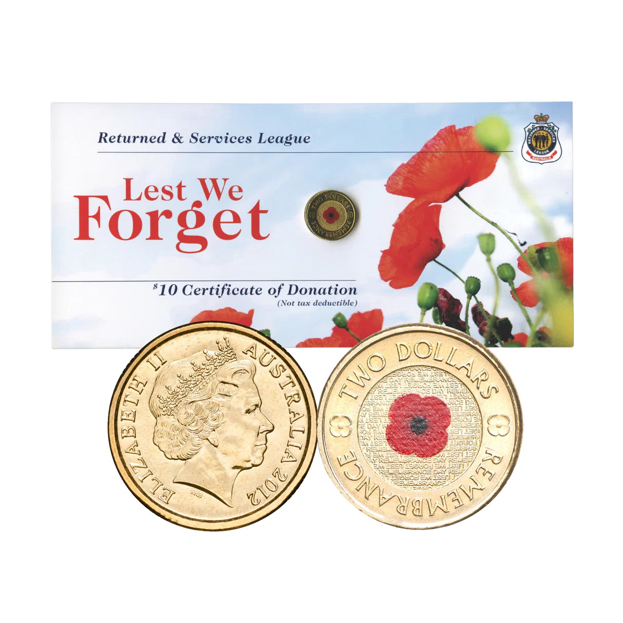 2012 $2 Red Poppy with RSL Card Uncirculated Coin - FIRST RELEASE - glued