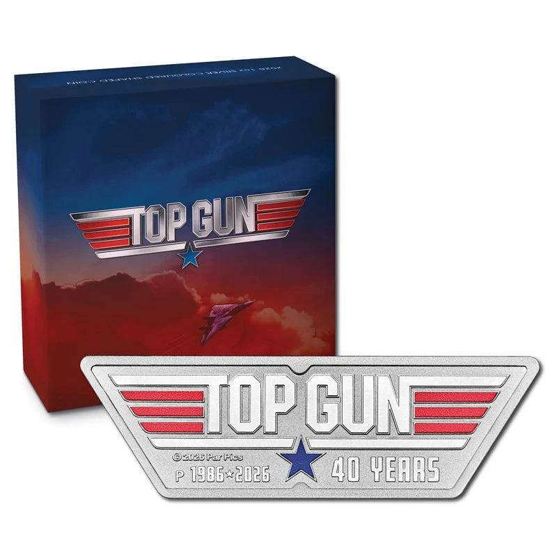 NEW RELEASE - Tuvalu 2026 40 Years of Top Gun Logo Shaped 1oz Silver Coloured
