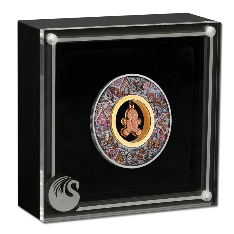 NEW RELEASE - Gingerbread Christmas 2026 2oz Silver Antiqued Coloured Coin