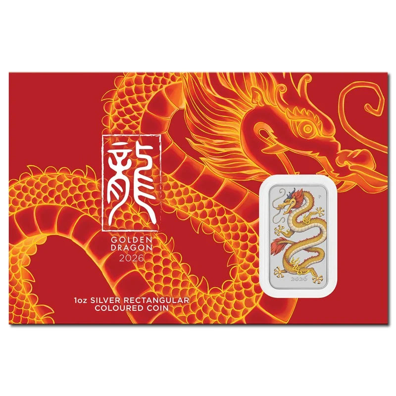 NEW RELEASE - 2026 Golden Dragon Rectangular Coloured 1oz Silver
