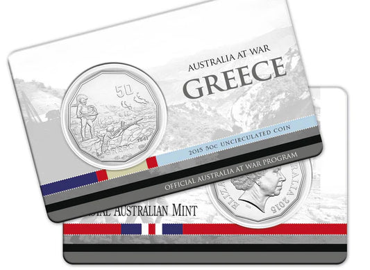 2015 Australia at War - "Greece" 50 cent Uncirculated carded RAM
