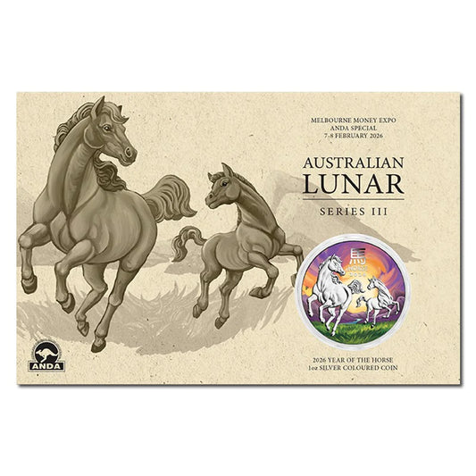 2026 Year of the Horse Coloured 1oz Silver - Melbourne ANDA Expo