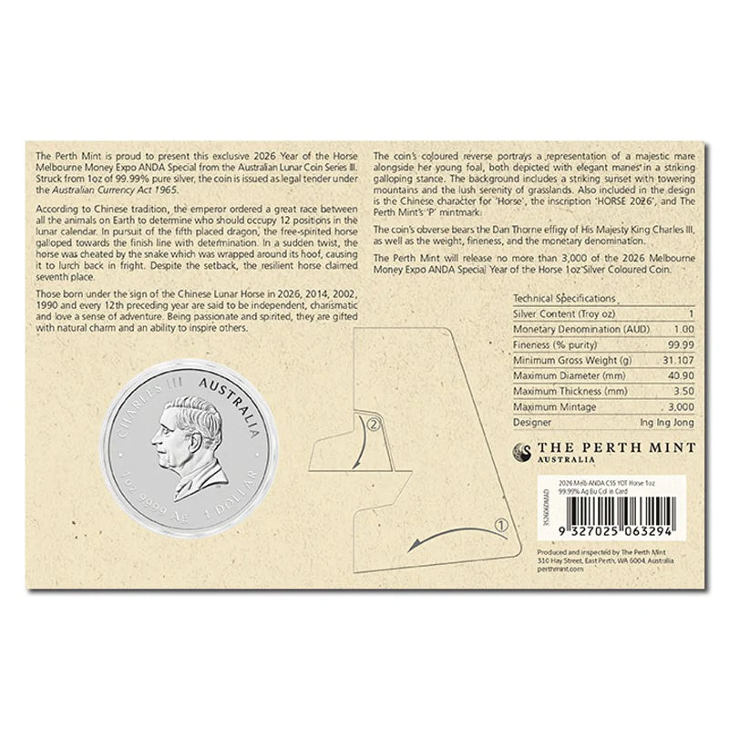 2026 Year of the Horse Coloured 1oz Silver - Melbourne ANDA Expo