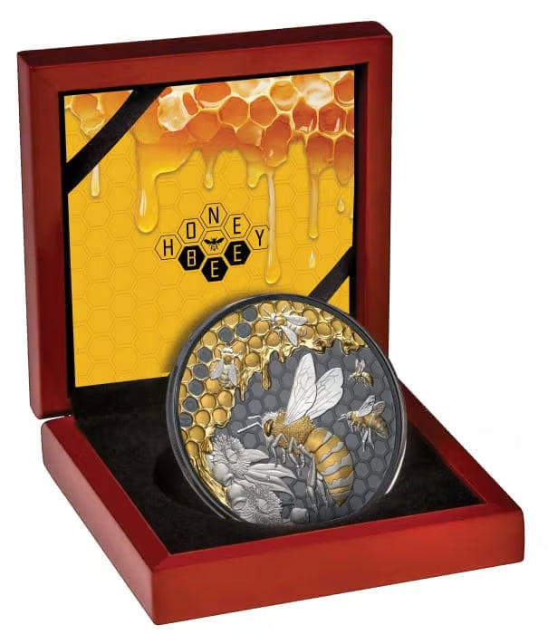 2025 NIUE $1 Honey Bee Gold Plated Silver Black Proof - 1 oz & 5 oz Coins