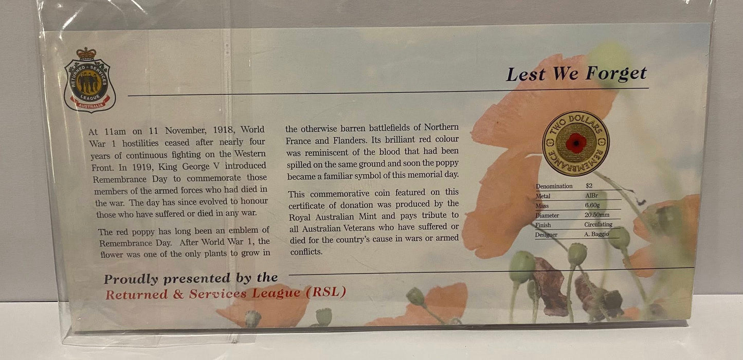 2012 RED POPPY UNCIRCULATED with original RSL card