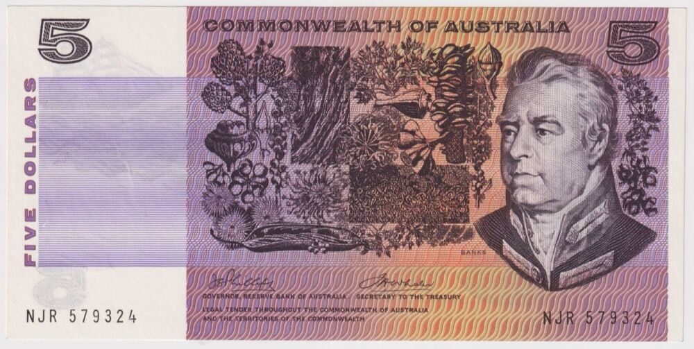1969 COMMONWEALTH OF AUSTRALIA PHILLIPS/RANDALL $5 PAPER BANKNOTE - CIRCULATED
