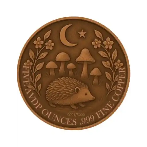 5oz Mystic Night Hedgehog Colorized .999 Copper Round in Capsule