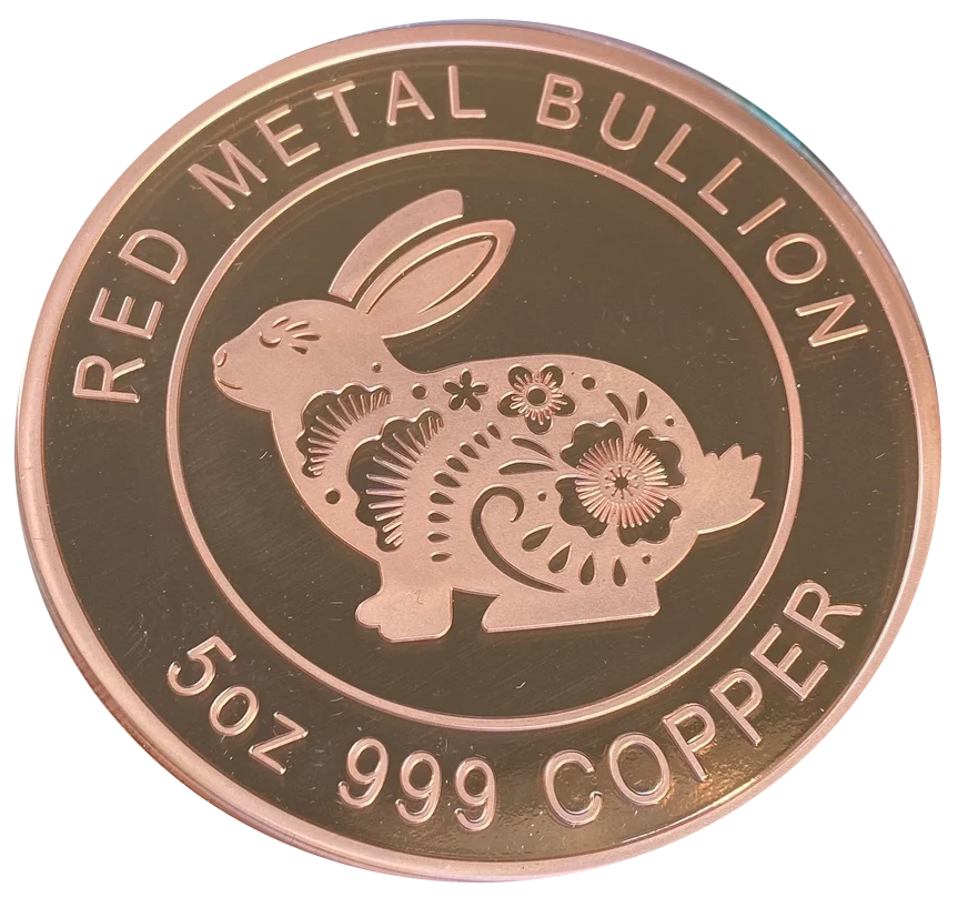 Large 5oz 999 Copper Bullion Coin "Year Of The Rabbit