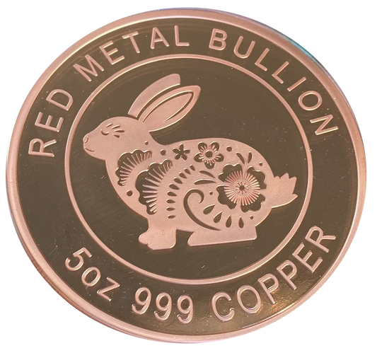 Large 5oz 999 Copper Bullion Coin "Year Of The Rabbit