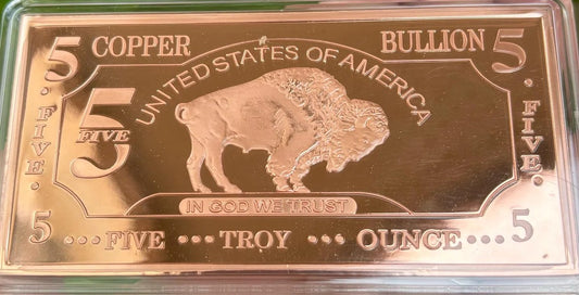LARGE 5oz 999 Copper Bullion Bar "USA Buffalo Bar"