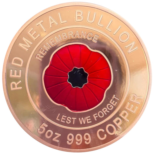 LARGE 5 Oz Remembrance "Red Poppy" Copper bullion round
