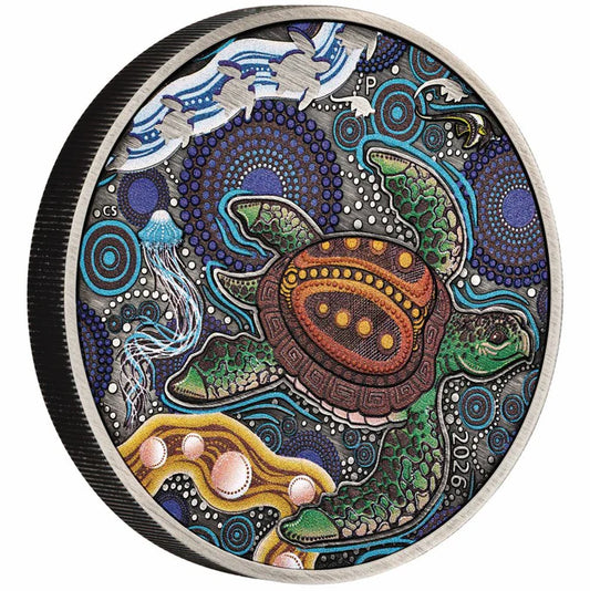NEW RELEASE - 2026 Turtle Yaunati $2 Australia Colour 2oz Silver Antique Coin