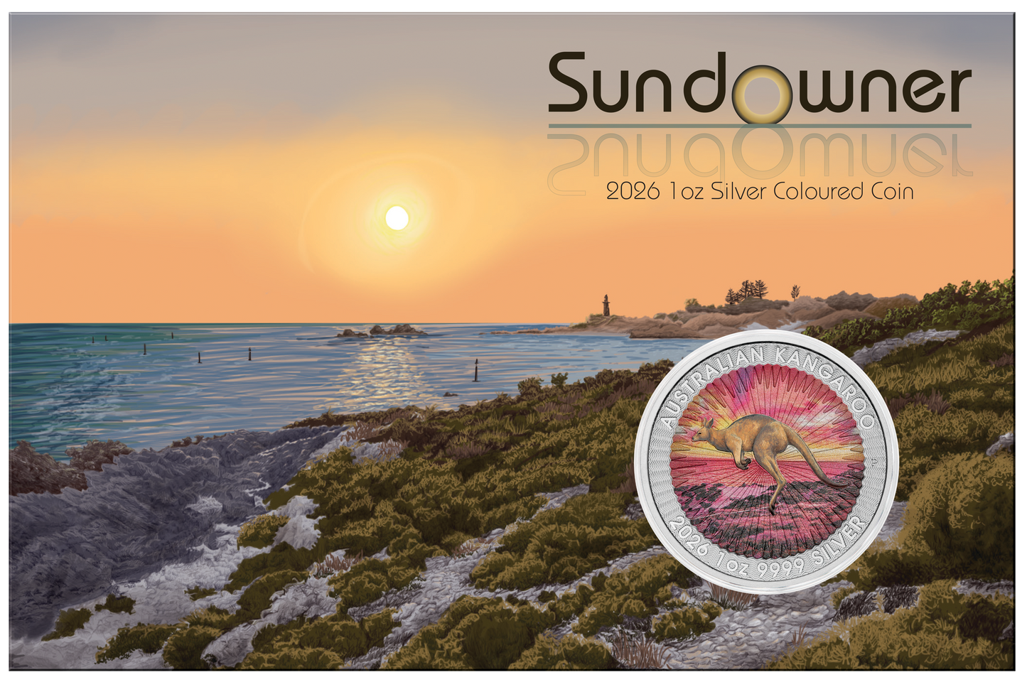 NEW RELEASE - Sundowner - Red Kangaroo 2026 1oz Silver Coloured Coin in Card