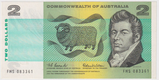 1966 COMMONWEALTH OF AUSTRALIA $2 PAPER BANKNOTE UNCIRCULATED COOMBS/WILSON