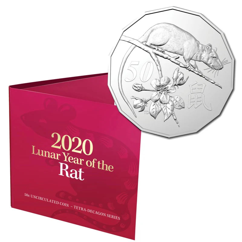 2020 Year of the Rat Red 50c Card UNC