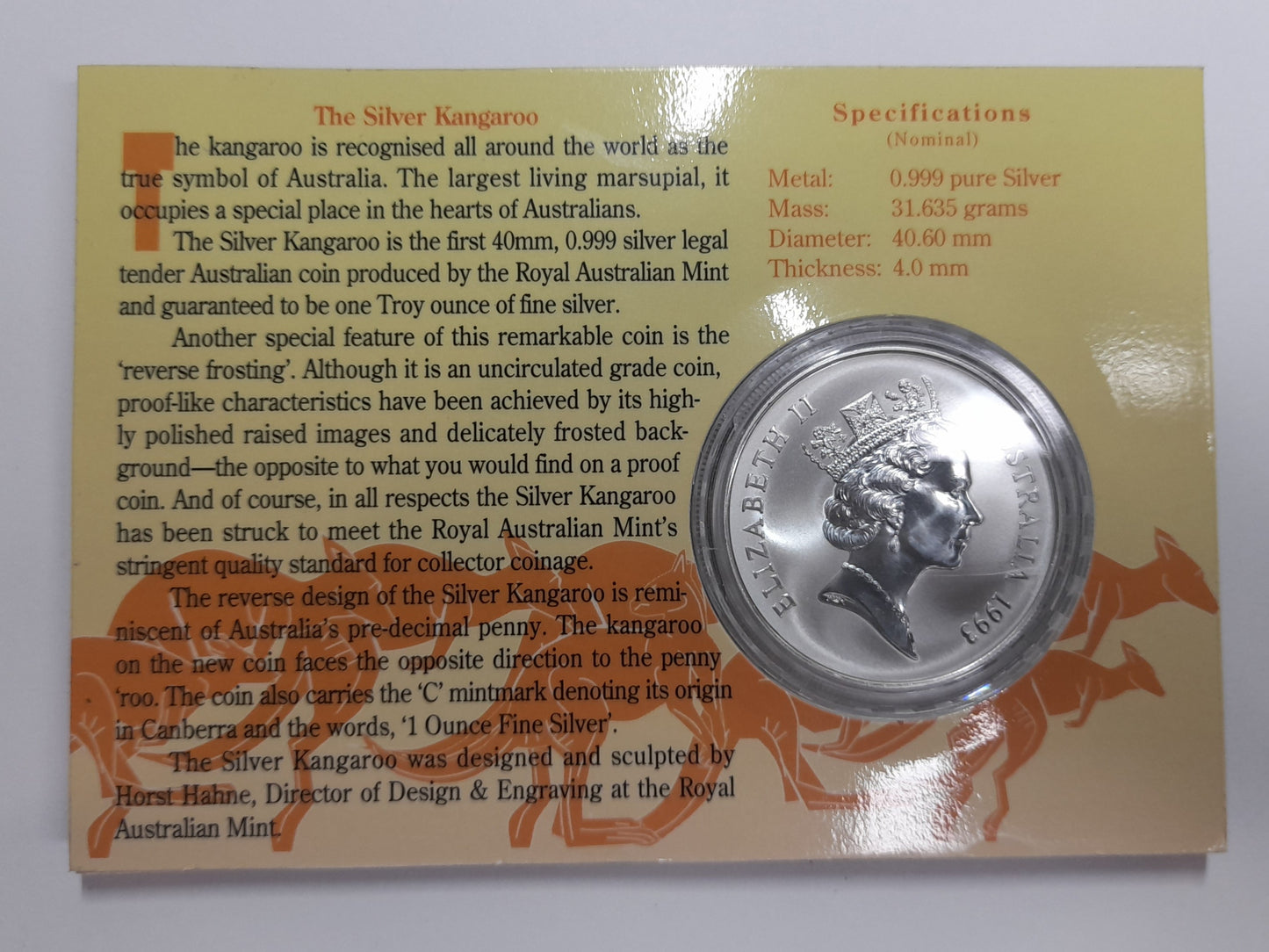 1993 Kangaroo 1oz Silver Uncirculated Coin