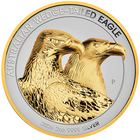 NEW RELEASE - 2026 Australian Wedge-Tailed Eagle $2 2oz Silver Enhanced Reverse Proof Ultra High Relief Gilded Coin