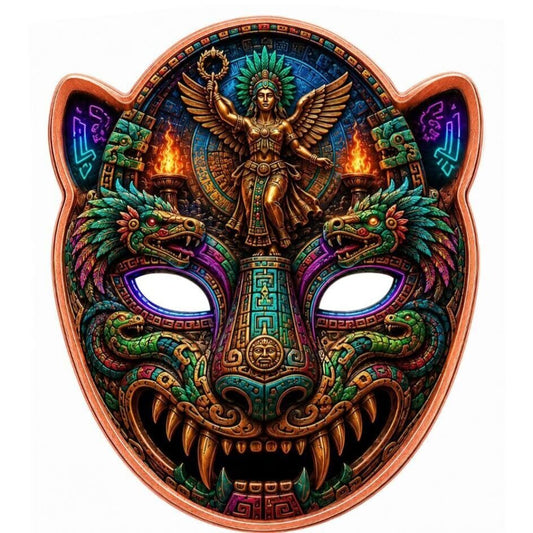 PRE ORDER - Aztec Libertad Mask Shaped 3 oz Copper Medal
