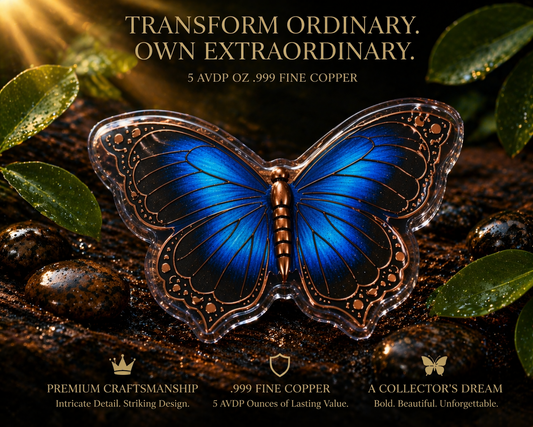 PRE ORDER - 5 AVDP OZ .999 Fine Copper Butterfly Bar – Copper Bullion Art Piece