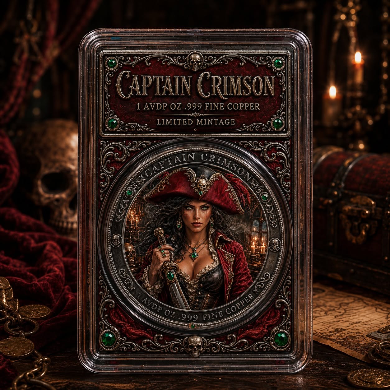 PRE ORDER - 2026 Captain Crimson — 1 AVDP Oz .999 Fine Copper Pirate Collectible Coin