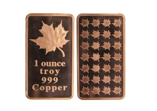 1 Ounce Copper Ingot - Canadian Maple Leaf