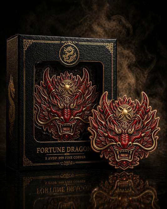 PRE ORDER - Fortune Dragon 5 AVDP OZ .999 Fine Copper Custom Shaped Collectible Round