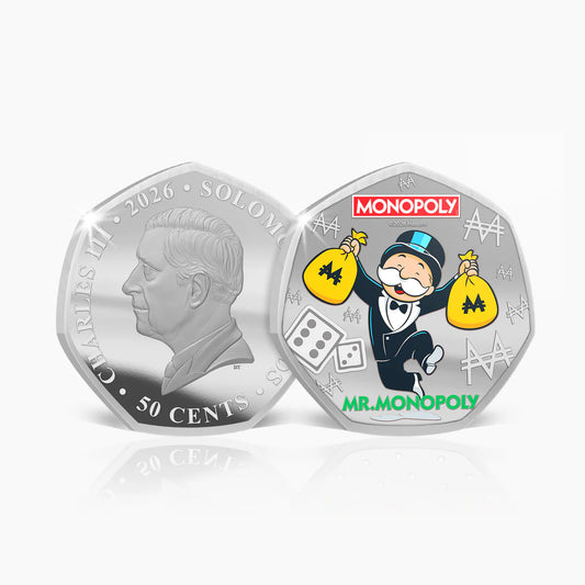 Monopoly Legends of the Board - "Mr Monopoly"  .999 silver plated proof like 50c coin