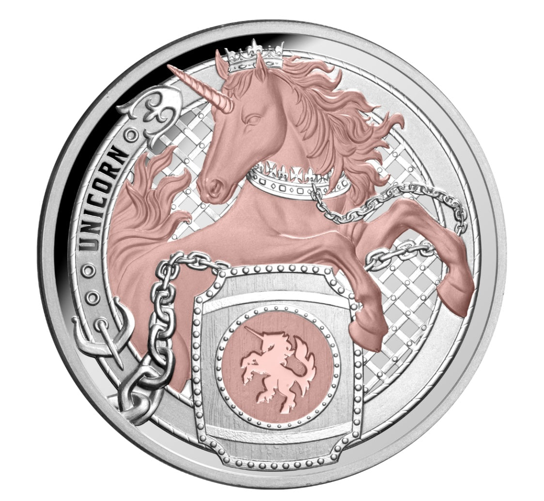 Heraldic Beasts 2026 $1 Unicorn 1oz Rose Gold Plated Silver Proof Coin
