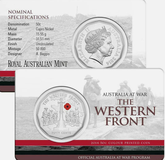 2014 Australia at War “The Western Front” 50c carded Red Poppy RAM