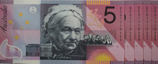 2001 Centenary of Federation $5 banknotes uncirculated run of  5